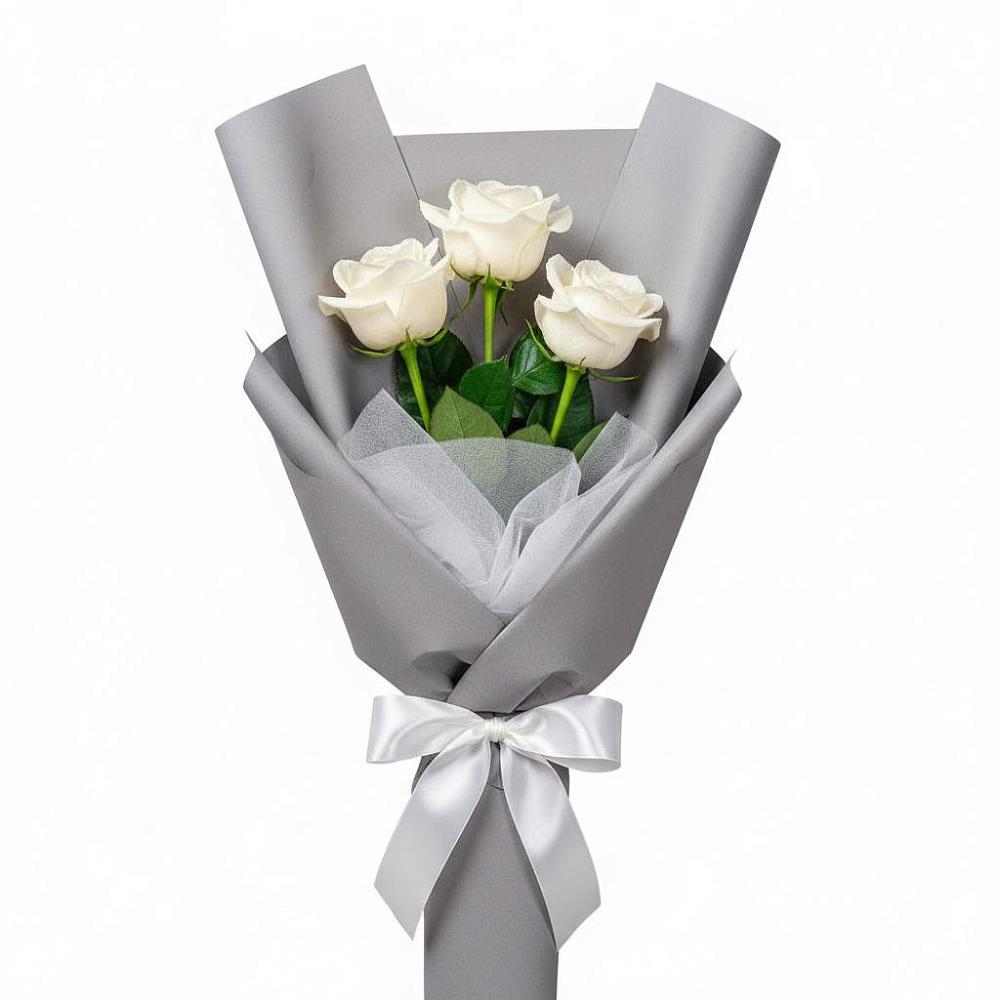 Букет 3 белые розы в Малошуйке