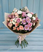 Букет цветов из:  Хризантемы, Розы и Альстромерии в Малошуйке