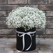 Цветочная композиция из Гипсофила в шляпной коробке в Малошуйке